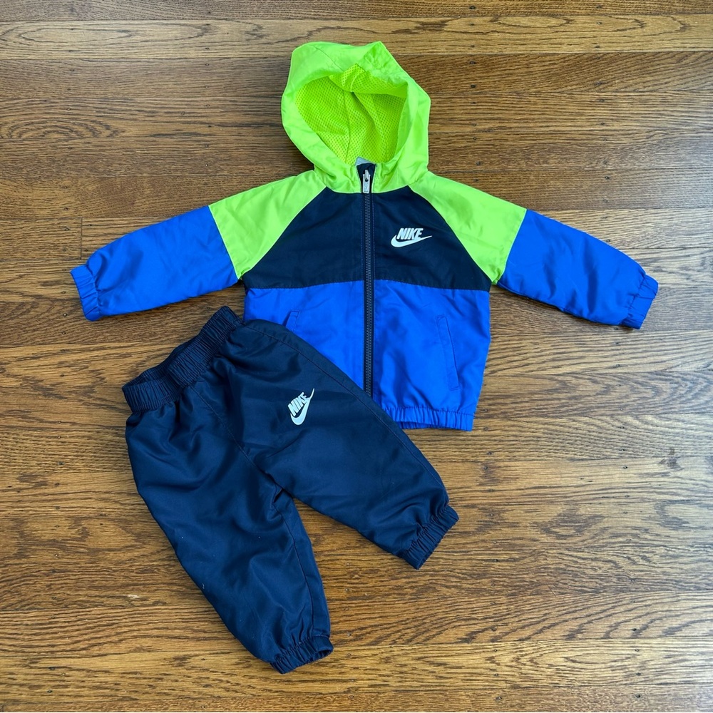 NIKE Baby Toddler Tracksuit Navy Blue Neon Yellow 12M EUC